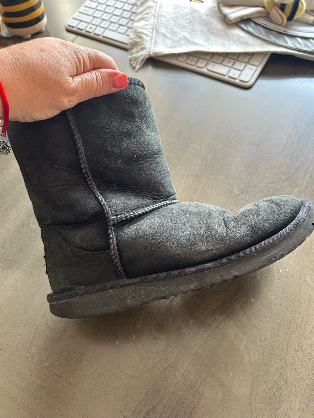 Well loved UGG Black Suede Shearling Boots - Picture 6 of 10